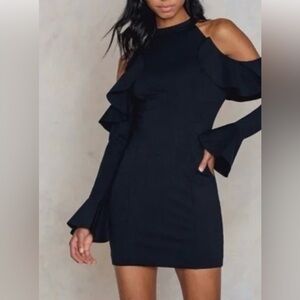 Free People Elegant Dark Blue Mini Cold Shoulder Ruffle Sleeve Dress